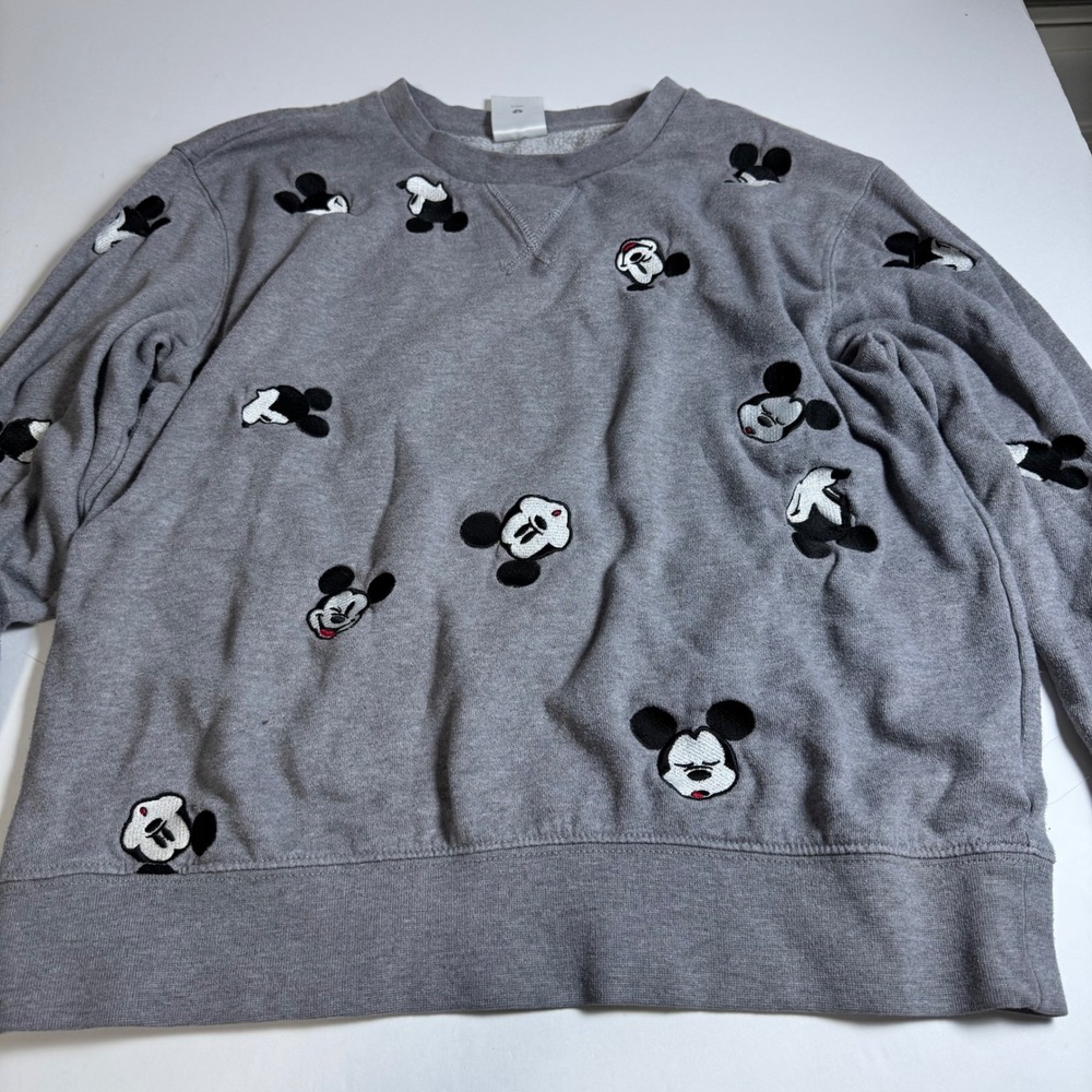 Disney Parks Mickey Mouse Embroidered Gray Crewneck Sweatshirt XS